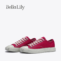 Bella Lily2024秋季平底红色帆布鞋女个性脏脏鞋休闲百搭板鞋 红色 35