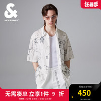 杰克·琼斯（JACK&JONES）达芬奇联名夏季衣身图案满印潮刺绣logo短袖衬衫男224304008 A06 雪白色 A06 雪白色 170/92A/S