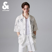 杰克·琼斯（JACK&JONES）达芬奇联名夏季衣身图案满印潮刺绣logo短袖衬衫男224304008 A06 雪白色 A06 雪白色 185/104A/XL