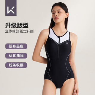 Keep泳衣女士连体三角竞速游泳衣专业训练温泉泳装 046 灰蓝 XXL