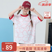 Kappa Kids卡帕纯棉短袖女童T恤2024童装女孩夏季衣服休闲透气儿童夏装 薄款 白色 140