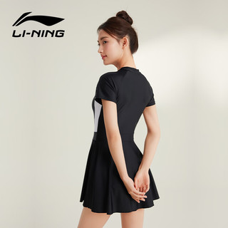 李宁（LI-NING）泳衣女连体裙式游泳衣遮肚显瘦抗氯速干温泉泳装546 紫色 L 