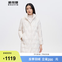 波司登（BOSIDENG）鹅绒羽绒服女商务气质立领中长款90绒保暖外套B30134162 白桦色8119 160/84A