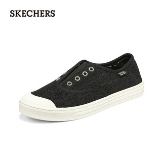 斯凯奇（Skechers）女平底鞋夏季季网面蕾丝透气鞋子女士时尚低帮113821 黑色/BLK 38