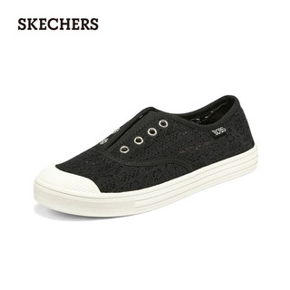 斯凯奇（Skechers）女平底鞋夏季季网面蕾丝透气鞋子女士时尚低帮113821 黑色/BLK 37