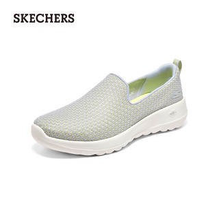 斯凯奇（Skechers）女鞋夏季时尚透气鞋子女一脚蹬浅口休闲运动鞋女懒人鞋124199 浅灰色/黄色/LGYL 37