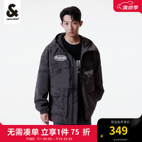 杰克·琼斯（JACK&JONES）男装户外工装外套男春夏上衣宽松满印连帽休闲夹克男生高档衣服 黑砂色E44 195/112A/XXXL