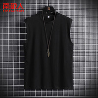 南极人无袖男士背心男纯棉高弹吸汗透气百搭圆领打底衫跑步晨练t恤 黑色 L【90-110斤】