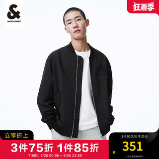 杰克·琼斯（JACK&JONES）春季男装长袖上衣宽松罗纹棒球服字母刺绣夹克衣服外套男士 黑色 170/92A/S