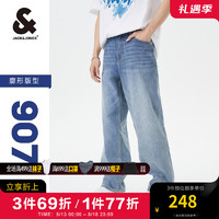 杰克·琼斯（JACK&JONES）夏季男装浅色水洗猫须长裤子时尚潮流阔腿牛仔裤男907宽松男 浅牛仔蓝E40-1 175/80A/MR