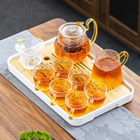 瓷牌茗茶具玻璃茶具套装家用茶盘整套带过滤茶壶加厚耐热泡茶壶茶杯大容量 龙鳞泡茶壶11件