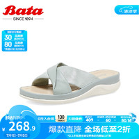 拔佳（Bata）外穿拖鞋女夏季商场羊皮舒适厚底轻便凉拖鞋01618BT3 蓝色 39