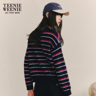 Teenie Weenie小熊卡通条纹毛针织开衫女秋冬女毛衫学院风