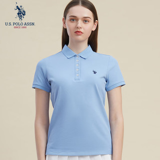 U.S. POLO ASSN.US保罗T恤女夏季时尚减龄翻领短袖女运动休闲POLO衫 天空蓝009 L 165/88A