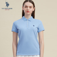 美国马球协会 U.S. POLO ASSN.US保罗T恤女夏季时尚减龄翻领短袖女运动休闲POLO衫 天空蓝009 XL 170/92A