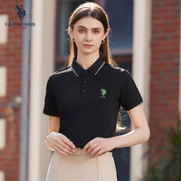 美国马球协会 U.S. POLO ASSN.US保罗T恤女夏季时尚减龄翻领短袖女运动休闲POLO衫 黑色313 L 165/88A