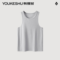 有棵树男士螺纹背心跨栏运动亲肤四季无袖打底汗衫T恤浅灰色 L