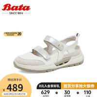 拔佳（Bata）娃娃鞋女商场牛羊皮时尚增高厚底运动凉鞋VLH15BH3 米白/银 40