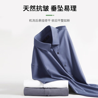 才子（TRIES）竹纤维短袖衬衫季男士衬衣提花男 灰蓝色 42(180/100A) 