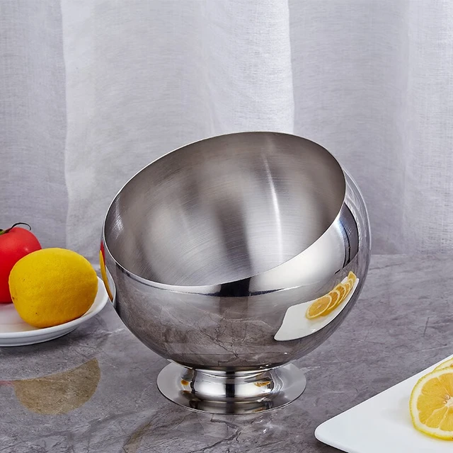 三洽台面不锈钢斜口碗火锅店餐厅酱料调料碗麻辣烫台料配菜小料碗盆 14CM本色 带底座