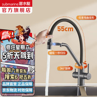 潜水艇(Submarine)厨房龙头净水二合一磁吸收纳万向拉伸可旋转硅胶管洗菜盆水槽龙头 【枪灰】洗刷净水两用龙头