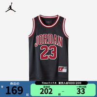 NIKE JORDAN 耐克AJ童装男童23号篮球服背心2024夏季儿童网眼T恤 正黑色 150(M)