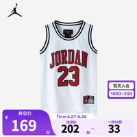 NIKE JORDAN 耐克AJ童装男童23号篮球服背心2024夏季儿童网眼T恤 纯白色 160/80(XL)