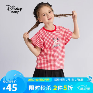 迪士尼（Disney）儿童女童短袖T恤可爱荷叶边圆领花版外出上衣23夏DB321BE46红120