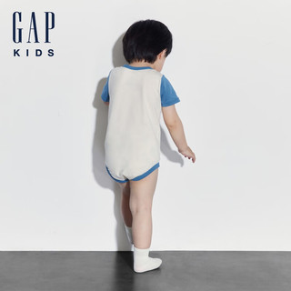 GAP婴儿夏季logo撞色印花连体衣儿童装包屁衣505583 米色 73cm(6-9月) 亚洲尺码