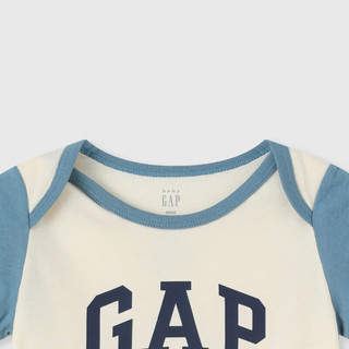 GAP婴儿夏季logo撞色印花连体衣儿童装包屁衣505583 米色 80cm(9-18月) 亚洲尺码
