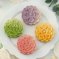 慕质(MUZHI)月饼模具手压式家用绿豆糕压花磨具冰皮月饼点心糕点烘焙模型2023 75g四季繁花(4片)