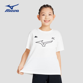 美津浓（MIZUNO）Mizuno儿童短袖T恤圆领套头2024春季男童女童透气舒适 白色 165cm(165cm) (身高160-16