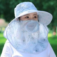 钻慕(zuanmu)凉感冰丝面料防晒帽子女夏季遮脸太阳帽大沿百搭户外防晒采茶遮阳 荷塘月色冰丝面料蓝色