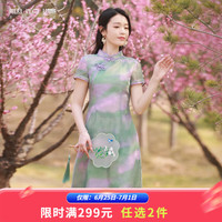 烟花燙小个子改良旗袍裙2024春夏复古国风新中式连衣裙JY 醉兮 绿色 M