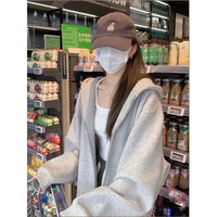 QGF开衫卫衣女春秋季韩系慵懒风长袖连帽外套宽松休闲百搭上衣服 浅灰色 M