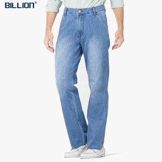 BILLION宽松牛仔裤男阔腿高腰夏季薄款速干蓝色休闲裤子中青年易穿搭173 浅蓝（77内长） 33(2.56尺)