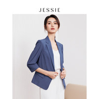 JESSIE气质一粒扣七分袖修身西装外套女2024春装 蓝色 S