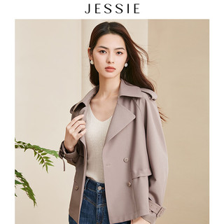 JESSIE气质通勤双排扣长袖短款风衣外套女款 紫色 L