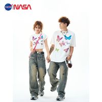 NASAOVER NASA联名重磅纯棉夏季新款ins彩色蝴蝶印花情侣装短袖t恤上衣男女