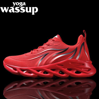 YOGA WASSUP龙年男鞋飞织运动鞋缓震休闲跑步鞋百搭46大码红色本命鞋子男 红色丨限量款 46