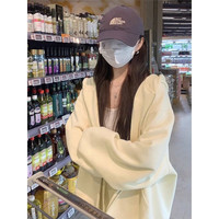 QGF开衫卫衣女春秋季韩系慵懒风长袖连帽外套宽松休闲百搭上衣服 杏色 L