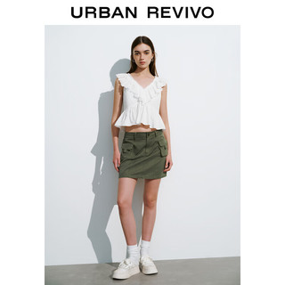 URBAN REVIVO 女士甜美少女蕾丝花边无袖罩衫衬衫 UWL240058