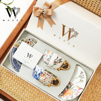 物取(WOOCH) 陶瓷咖啡杯碟下午茶杯描金轻奢手绘对杯茶具套装结婚 百花仙鹤+青花石榴+白礼盒