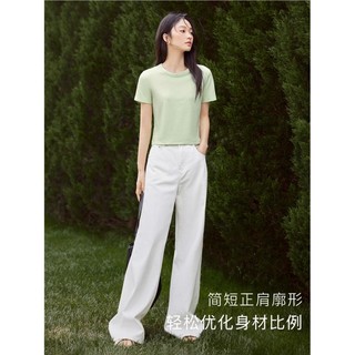 2024夏装简约百搭舒适细坑条肌理宽松显瘦上衣女式短袖T恤