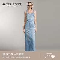 MISS SIXTY2024夏季新款牛仔连衣裙女背带裙开衩性感长款休闲百搭 浅蓝