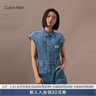 Calvin Klein Jeans24早秋女士复古ck工装风露腰无袖牛仔连体短裤J223960 1AA-牛仔浅蓝 L