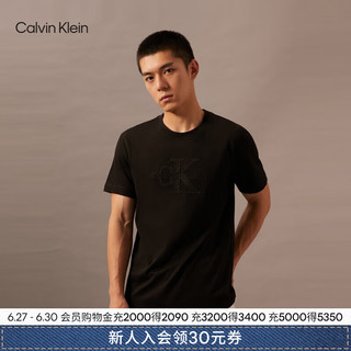 Calvin Klein Jeans24早秋男士休闲通勤ck纯棉刺绣字母打底短袖T恤J325916 BEH-太空黑 XXL