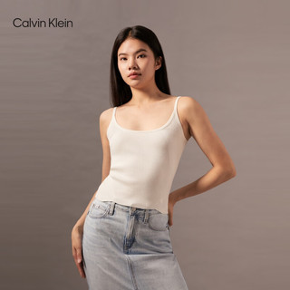 Calvin Klein Jeans24早秋女士简约刺绣ck螺纹内搭性感吊带针织衫J223612 YBI-牛乳白 XS