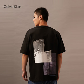 Calvin Klein Jeans24早秋男士简约ck图片印花纯棉宽松重磅短袖T恤J325923 BEH-太空黑 XL