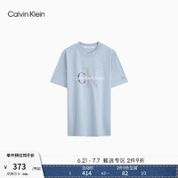 Calvin Klein Jeans24夏季女士通勤ck字母叠印纯棉时尚修身短袖T恤ZW02587 C1U-星蓝 S